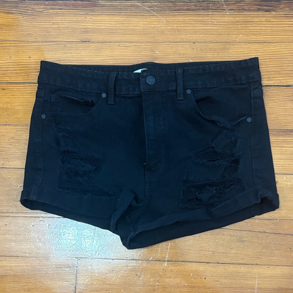 eunina Black Distressed Rolled-Hem Jean Shorts